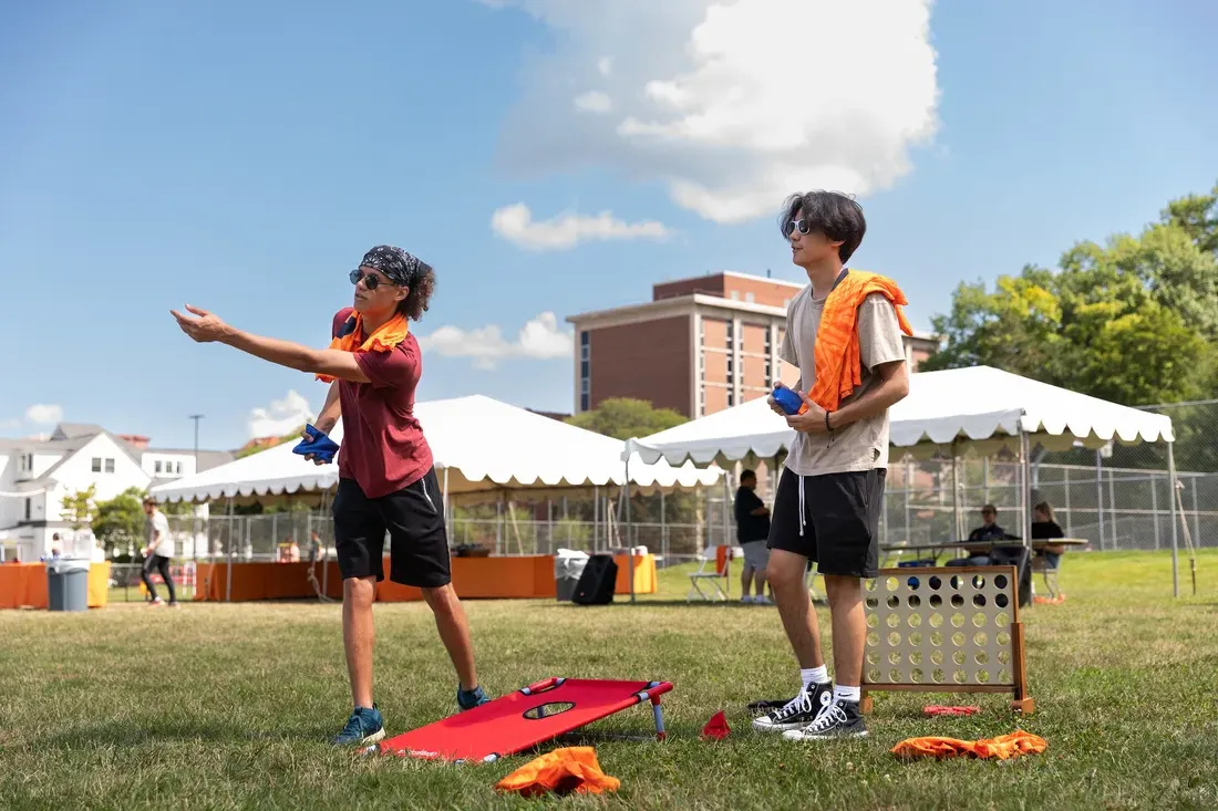 Students outside playing a game.